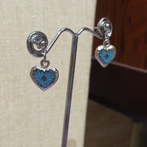 Genuine Turquoise & Pewter Heart Shape Earrings